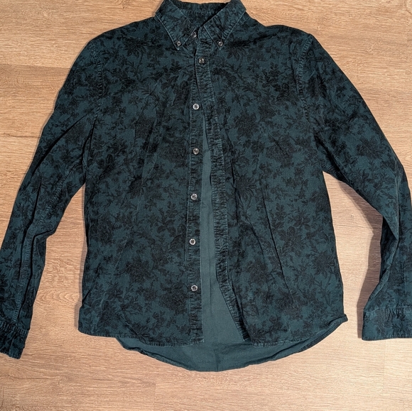 Express Other - Express men's green slim fit print Long sleeve casual cotton Button-up